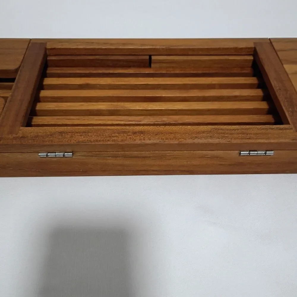 Teak Bathtub Caddy Tray Adjustable iPad Book & Wine Holder Spa Bath 20-33.5”